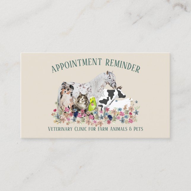 Carte De Visite Cheval Vache Mouton Chien Chat Rendez-vous vétérin (Devant)
