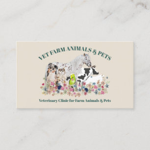 Carte De Visite Cheval Vert Beige Vache Mouton Chien Chat Animaux 