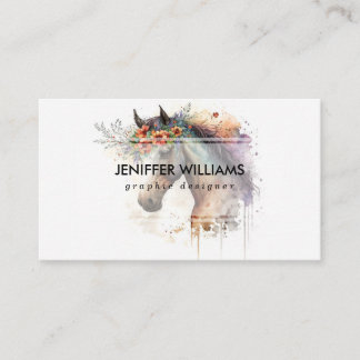 Carte De Visite Cheval visage avec couronne de fleurs