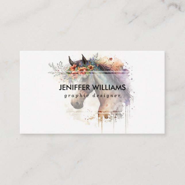 Carte De Visite Cheval visage avec couronne de fleurs (Devant)