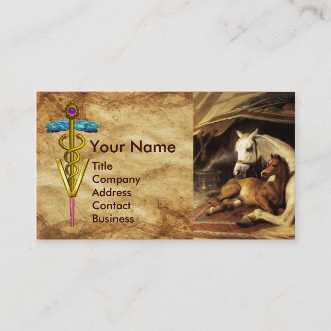 CARTE DE VISITE CHEVAUX, AUTRES ANIMAUX, SYMBOLE VÉTÉRINAIRE CADUC (Devant)