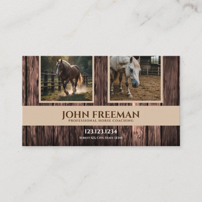 Carte De Visite Chevaux en bois Brown élégant Photos Coaching équi (Devant)