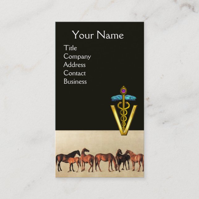 CARTE DE VISITE CHEVAUX/MARES ET FOALS SYMBOLE VÉTÉRINAIRE CADUCE (Devant)