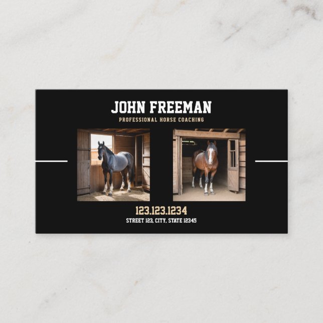 Carte De Visite Chevaux noirs et Brown Photo Equine Coaching (Devant)