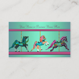 Carte De Visite Chevaux peints par carrousel pourpre bleu