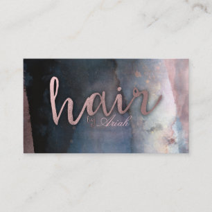 Carte De Visite Cheveux Bleu Aquarelle Moderne & Rose Gold Rose