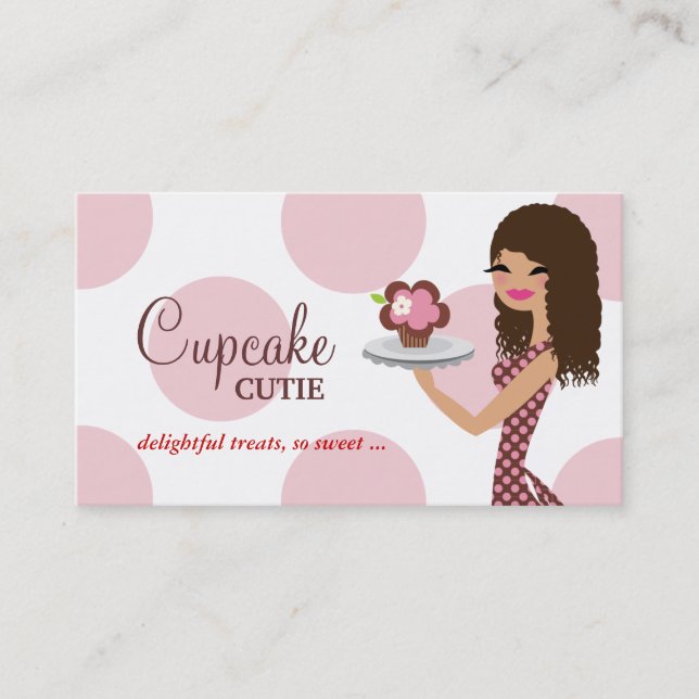 Carte De Visite Cheveux bouclés roses de Cutie de petit gâteau de (Devant)