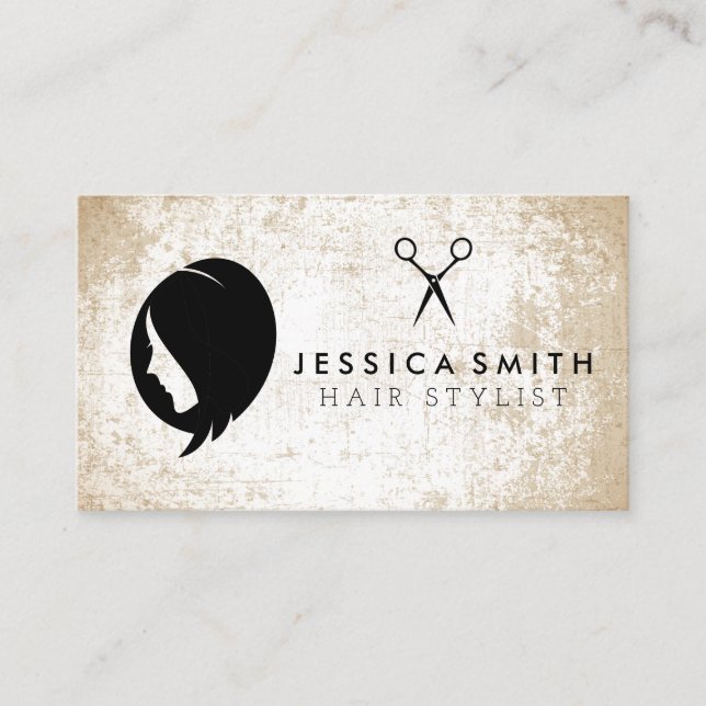 Carte De Visite Cheveux femmes | Ciseaux de salon | Grunge (Devant)