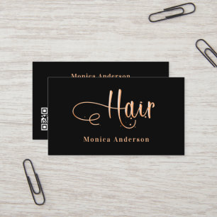 Carte De Visite Cheveux noir rose or élégant code QR