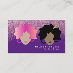 Carte De Visite Cheveux Ombré Faux Paillettes Dorées Fille Salon B