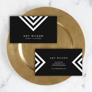 Carte De Visite Chevron blanc minimaliste noir géométrique