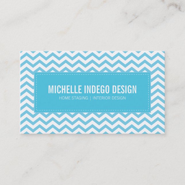CARTE DE VISITE chevron frais motif aqua bleu (Devant)