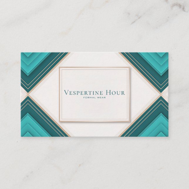 Carte De Visite Chevron géométrique moderne Turquoise et or (Devant)