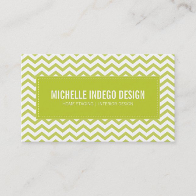 CARTE DE VISITE chevron motif vert citron (Devant)