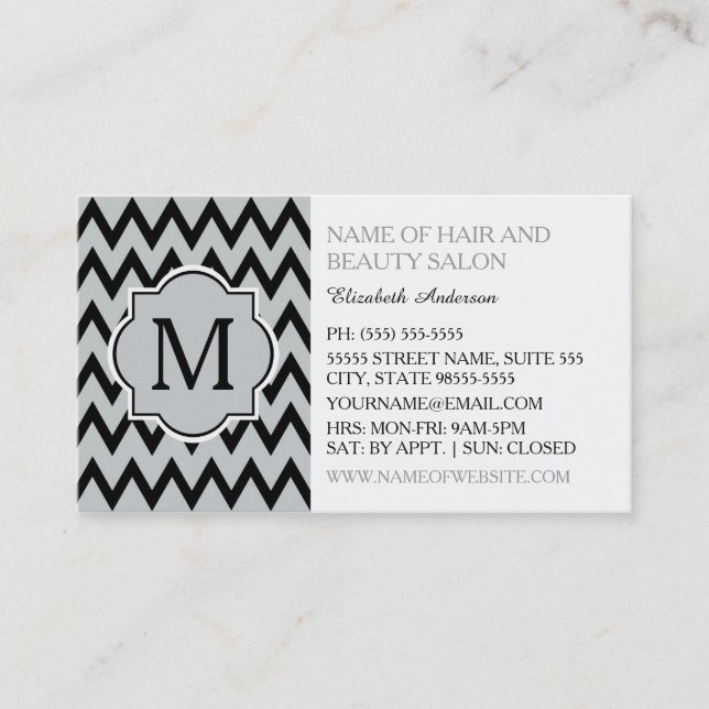Carte De Visite Chevron Noir tendance Zigzag Monogram coiffeuse (Devant)