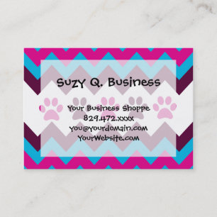 Carte De Visite Chevron Pink Turquoise Chiot Empreintes de pattes 
