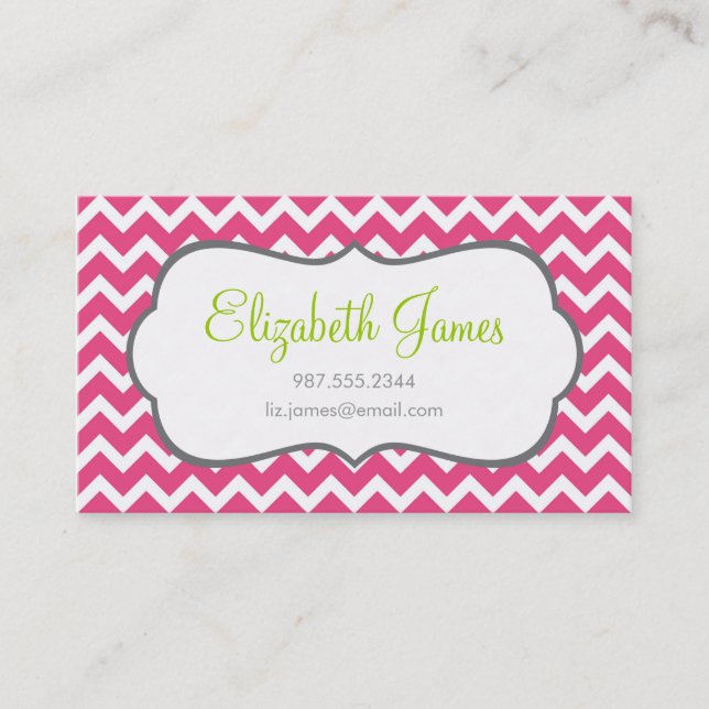Carte De Visite Chevron rose chaud (Devant)