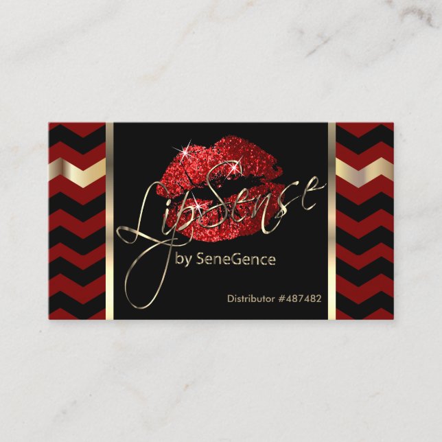 Carte De Visite Chevron rouge et noir avec lèvres rouges (Devant)
