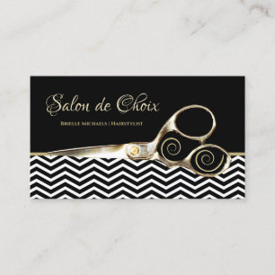 Carte De Visite Chevron Stripes Salon Hairstyliste Or Ciseaux