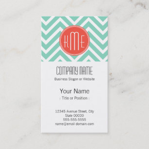 Carte De Visite Chevron vert à la menthe classique et monogramme o
