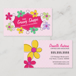 Carte De Visite Chevron Zigzag Cadre de Doodle Floral Rose