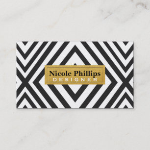 Carte de visite chic à lignes géométriques noir et