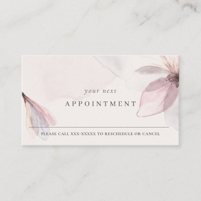 Carte De Visite Chic Abstrait Blush Aquarelle Floral Rendez-vous (Devant)