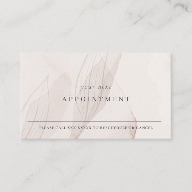 Carte De Visite Chic Abstrait Blush Aquarelle Foliage Rendez-vous (Devant)
