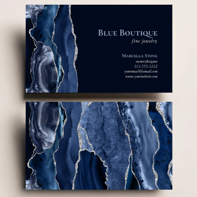 Carte De Visite Chic Agate Geode Designer bijouterie Marine Blue S (Créateur téléchargé)