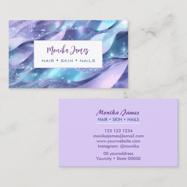 Carte De Visite Chic Aqua et Violet Lilac Shimmer Parties scintill (Devant / Derrière)