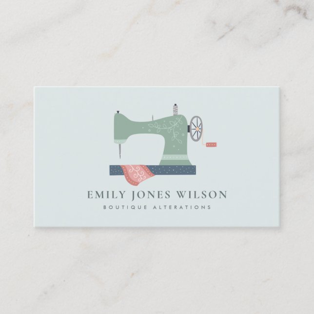 CARTE DE VISITE CHIC AQUA GREEN ORANGE PINK SEWING MACHINE TAILEUR (Devant)