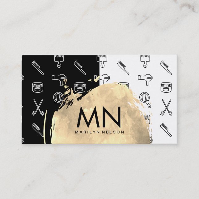 Carte De Visite Chic Aquarelle Brossé Stylist Outils Motif (Devant)