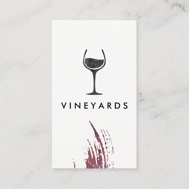 Carte De Visite Chic Aquarelle Brush Strot et verre de vin rustiqu (Devant)