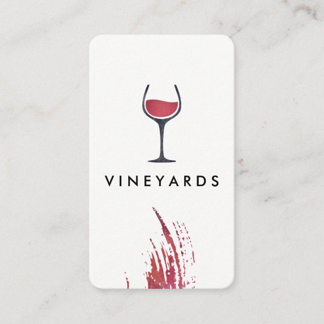 Carte De Visite Chic Aquarelle Brush Strot et verre de vin rustiqu (Devant)
