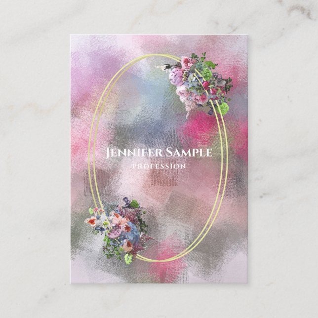 Carte De Visite Chic Aquarelle Fleurs Abstraites Or Cadre Moderne (Devant)
