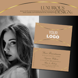 Carte De Visite Chic Beige avec Décor Or et Logo Style Simply