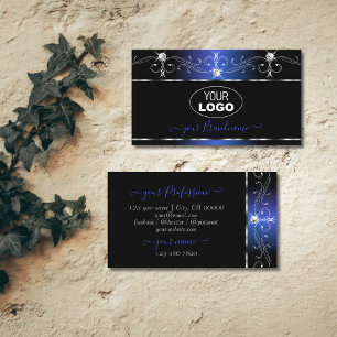 Carte De Visite Chic Black Blue Squigles Bijoux étincelants avec l