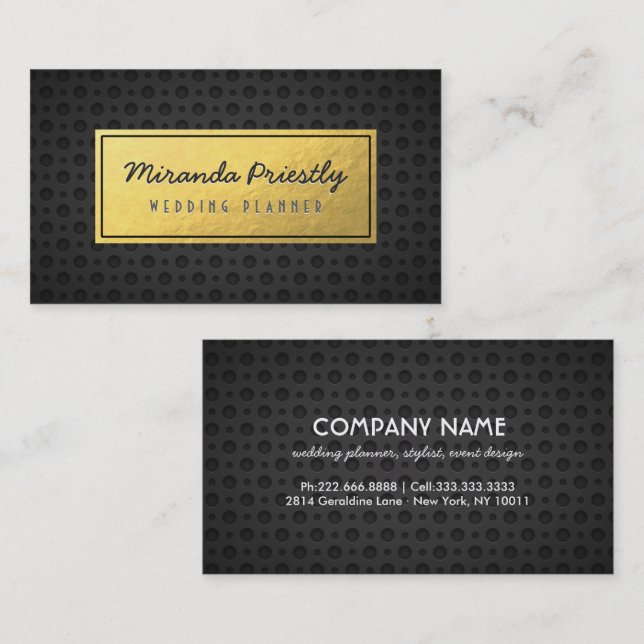 Carte De Visite Chic Black & Gold Faux Gold Foil Grilles en métal  (Devant / Derrière)