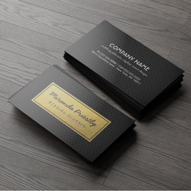 Carte De Visite Chic Black & Gold Faux Gold Foil Grilles en métal  (Créateur téléchargé)