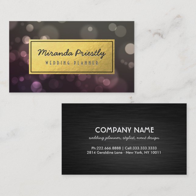 Carte De Visite Chic Black & Gold Faux Gold Foil Parties scintilla (Devant / Derrière)