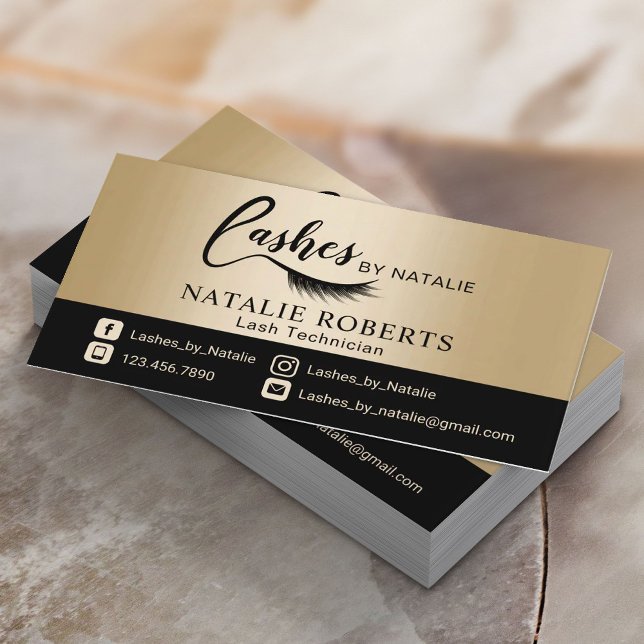 Carte De Visite Chic Black & Gold Lashes Salon Eyelash (Créateur téléchargé)