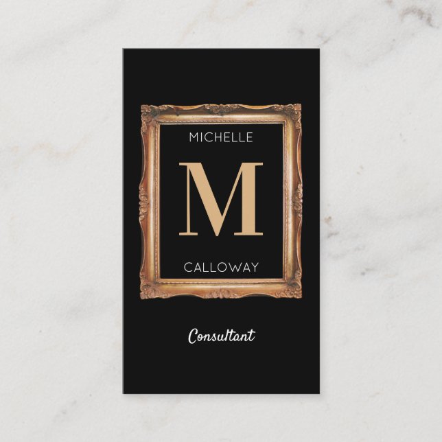 Carte De Visite Chic Black & Gold Monogram Professionnel (Devant)