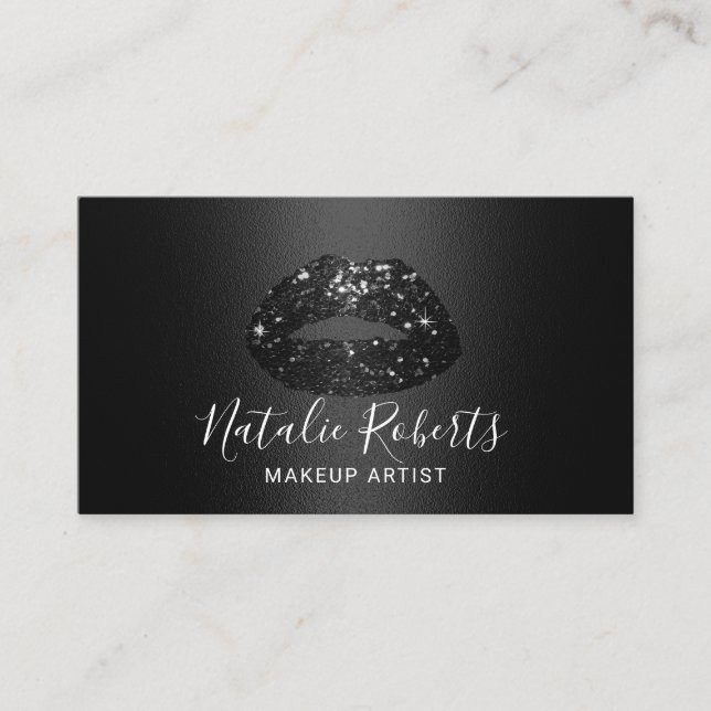 Carte De Visite Chic Black Parties scintillant Lips Maquillage Art (Devant)