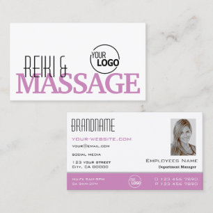 Carte De Visite Chic blanc rose élégant simple avec logo et photo