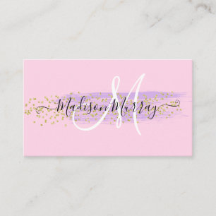 Carte De Visite Chic Blush Pink Gold Confetti Lilac Nom du monogra