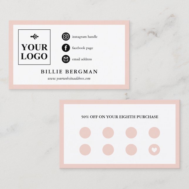 Carte De Visite Chic Blush Rose Blanc Médias sociaux & Loyauté (Devant / Derrière)