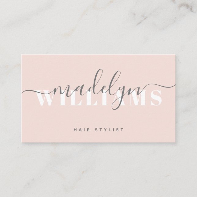 Carte De Visite Chic Blush rose moderne Monogramme Signature Scrip (Devant)