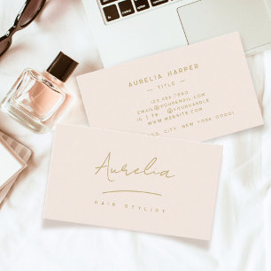 Carte De Visite Chic Blush Rose or Monogramme Signature Logo