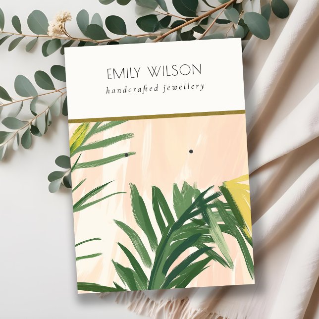 Carte De Visite Chic Boho Blush Green Tropical Palm Feuilles oreil (Créateur téléchargé)