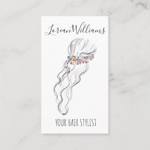 Carte De Visite Chic boho fleur sauvage Mariage cheveux Styliste f